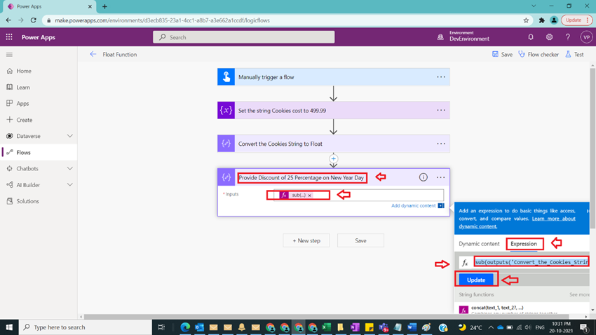 Usage of Float Function in Power Automate